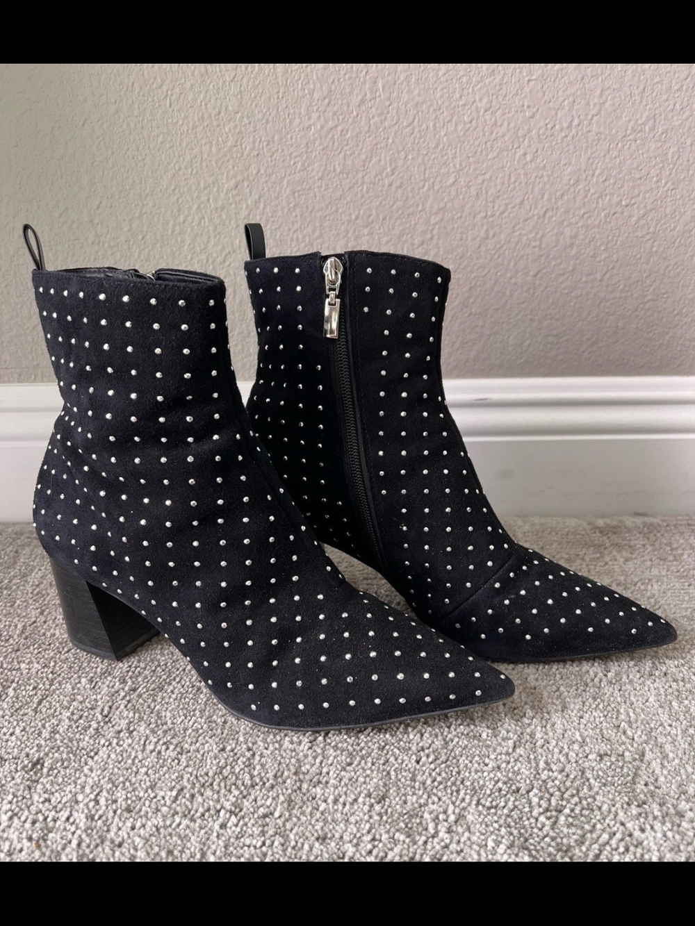Kurt Gaiger for Carvela Studded Black Suede Pointed Toe Ankle Boots